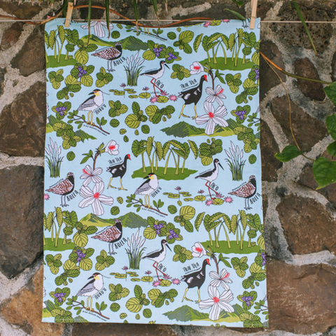 Gift Set Trio~ Ae`o, Kolea, Native Waterbirds Cotton Kawainui Collection Tea Towels in Lanikai Organza Bag