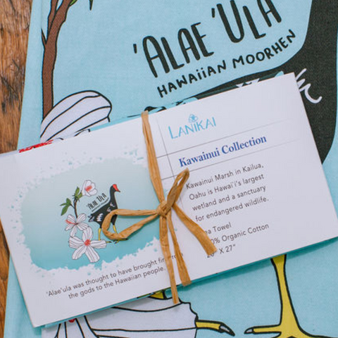 Gift Set Trio~ `Alae Ula, Auku`u, Native Waterbirds 100% Cotton Kawainui Collection Tea Towels in Lanikai Organza Bag