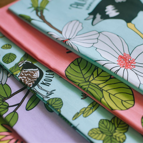 Gift Set Trio~ `Alae Ula, Auku`u, Native Waterbirds 100% Cotton Kawainui Collection Tea Towels in Lanikai Organza Bag