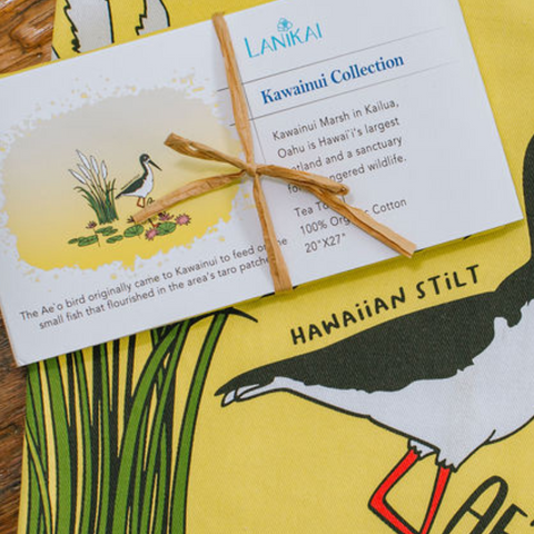 Gift Set Trio~ Ae`o, Kolea, Native Waterbirds Cotton Kawainui Collection Tea Towels in Lanikai Organza Bag
